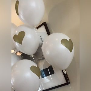 Betsy White Heart Balloons set (includes 2) gold heart white balloons NWT
